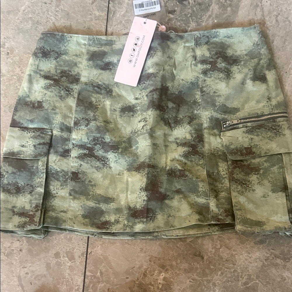 Oh Polly Green Camouflage Mini Skirt